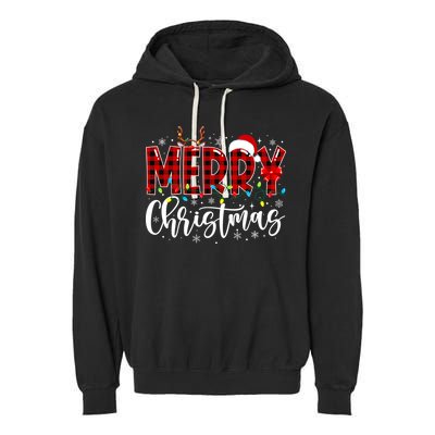Merry Christmas Buffalo Plaid Red Santa Family Matching Xmas Garment-Dyed Fleece Hoodie