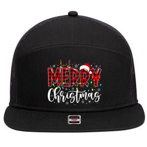 Merry Christmas Buffalo Plaid Red Santa Family Matching Xmas 7 Panel Mesh Trucker Snapback Hat