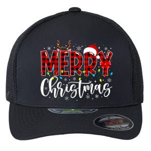 Merry Christmas Buffalo Plaid Red Santa Family Matching Xmas Flexfit Unipanel Trucker Cap