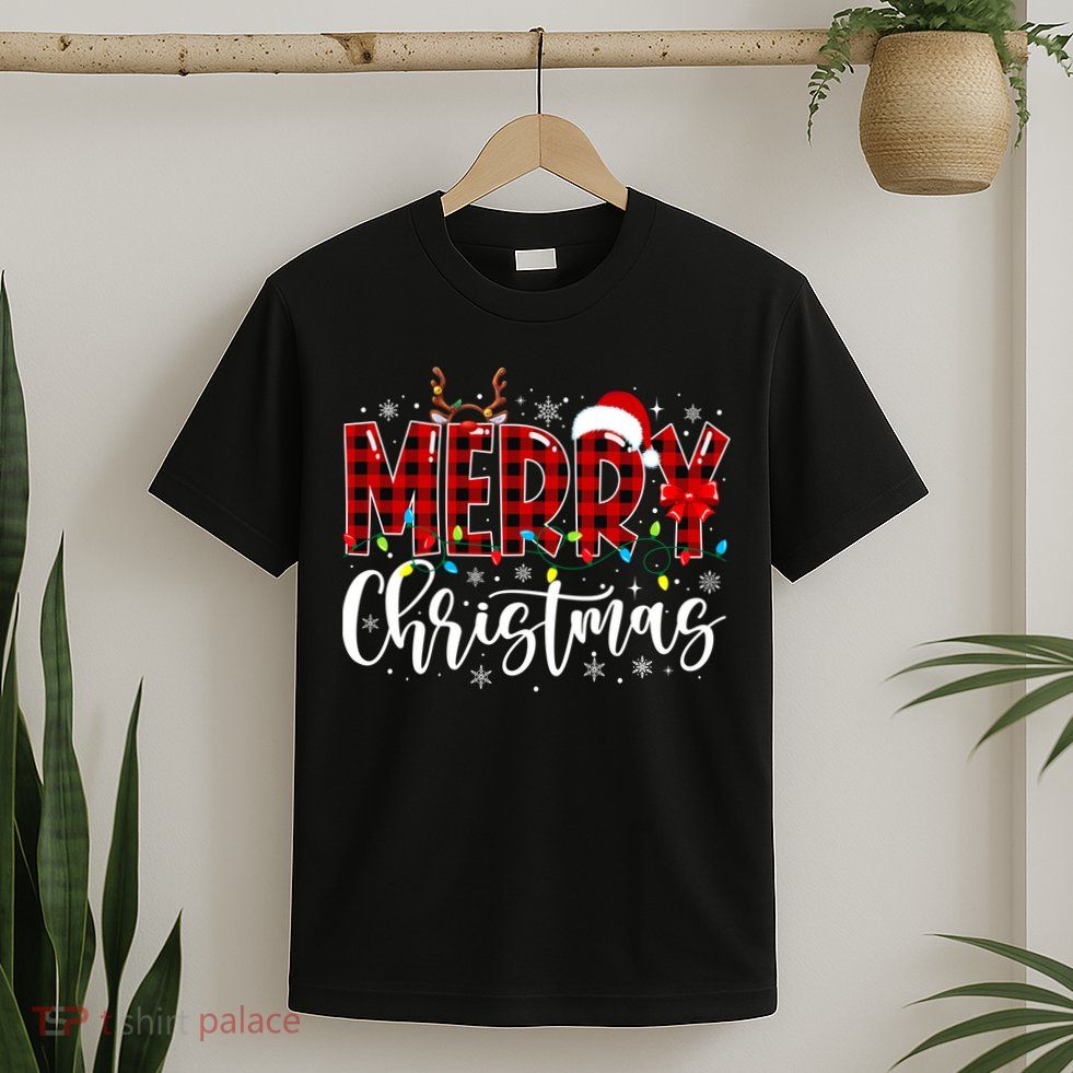 Merry Christmas Buffalo Plaid Red Santa Family Matching Xmas T-Shirt