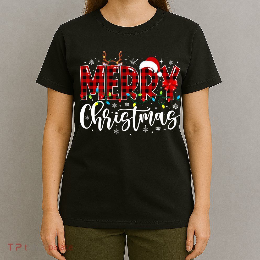 Merry Christmas Buffalo Plaid Red Santa Family Matching Xmas T-Shirt