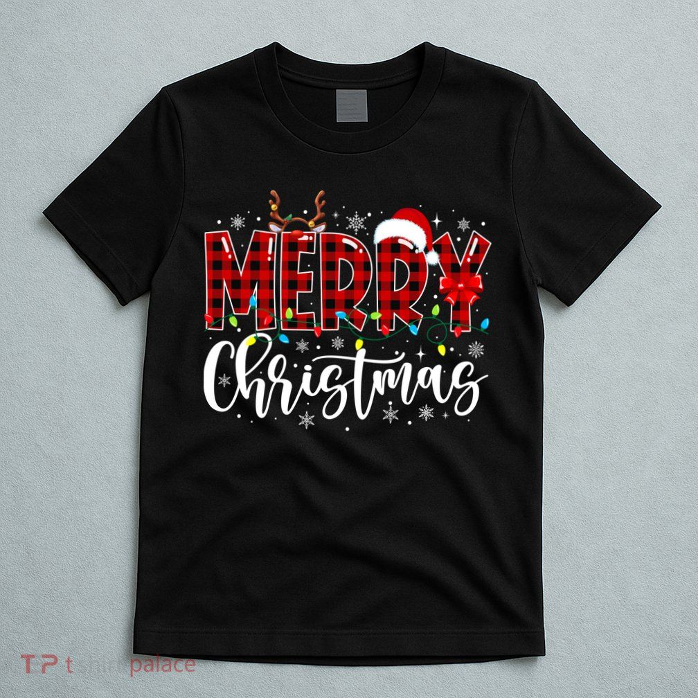 Merry Christmas Buffalo Plaid Red Santa Family Matching Xmas T-Shirt