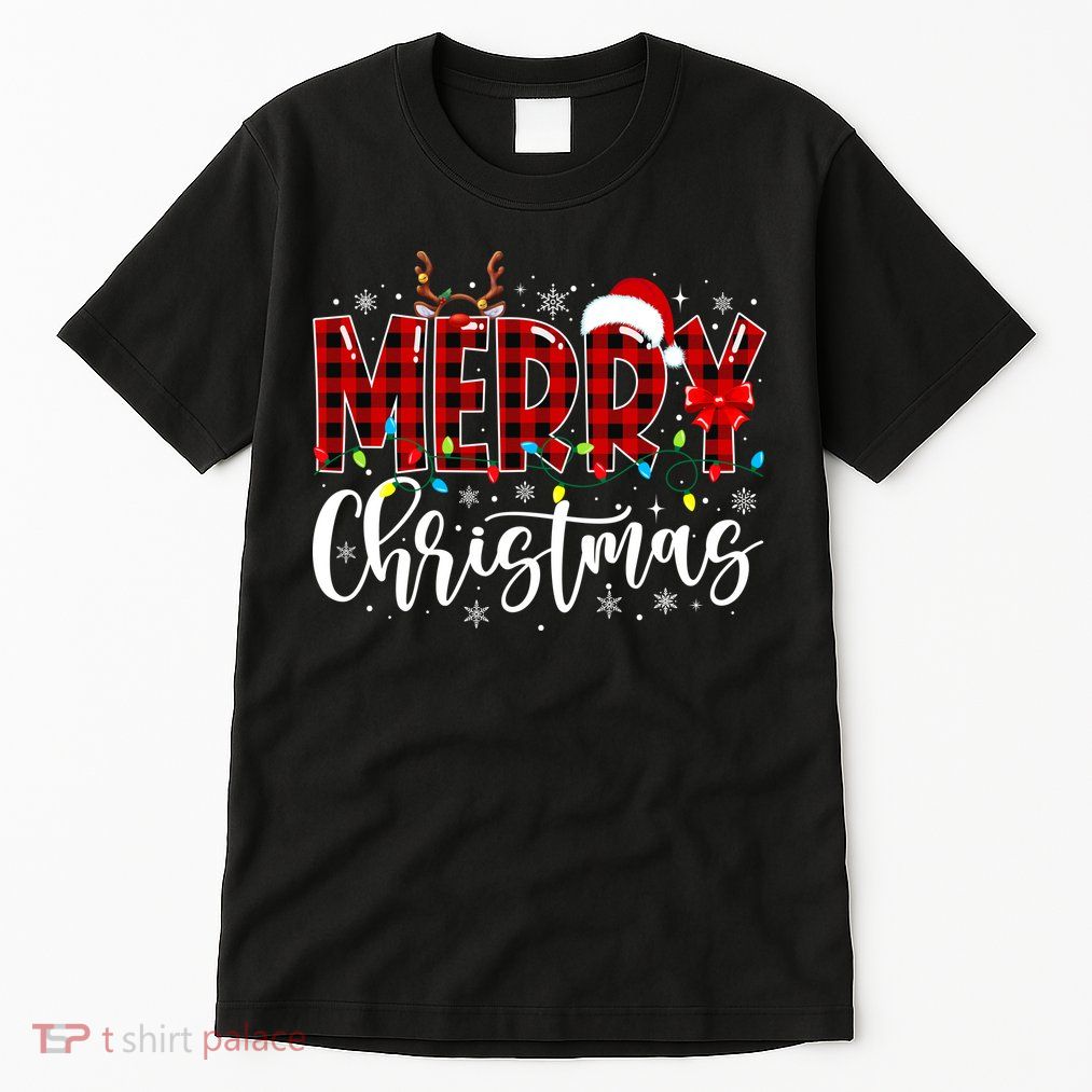Merry Christmas Buffalo Plaid Red Santa Family Matching Xmas Tall T-Shirt