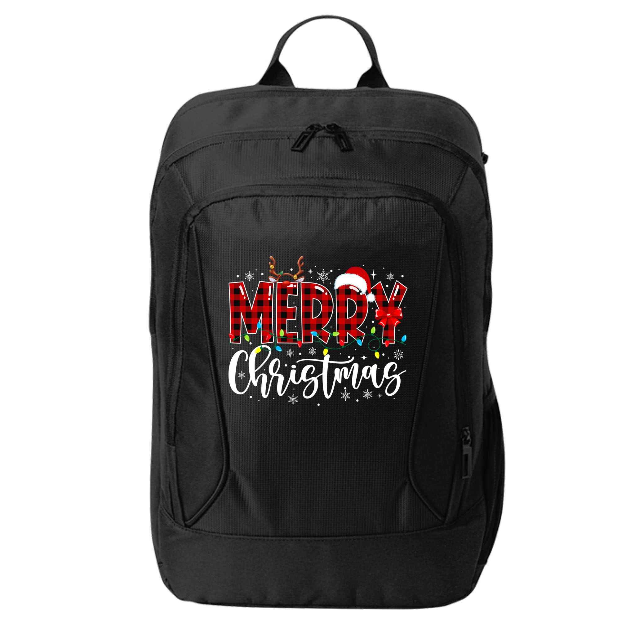 Merry Christmas Buffalo Plaid Red Santa Family Matching Xmas City Backpack