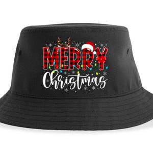 Merry Christmas Buffalo Plaid Red Santa Family Matching Xmas Sustainable Bucket Hat