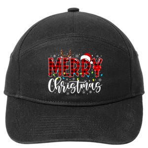 Merry Christmas Buffalo Plaid Red Santa Family Matching Xmas 7-Panel Snapback Hat