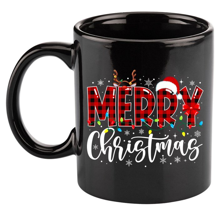 Merry Christmas Buffalo Plaid Red Santa Family Matching Xmas 11oz C Handle Ceramic Mug