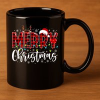 Merry Christmas Buffalo Plaid Red Santa Family Matching Xmas 11oz C Handle Ceramic Mug