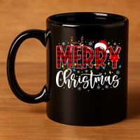 Merry Christmas Buffalo Plaid Red Santa Family Matching Xmas 11oz C Handle Ceramic Mug