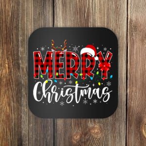 Merry Christmas Buffalo Plaid Red Santa Family Matching Xmas Coaster