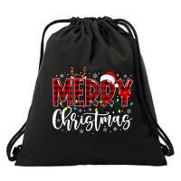 Merry Christmas Buffalo Plaid Red Santa Family Matching Xmas Drawstring Bag