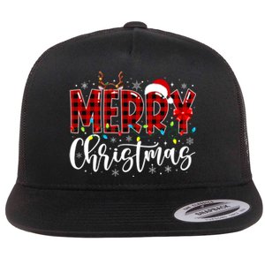 Merry Christmas Buffalo Plaid Red Santa Family Matching Xmas Flat Bill Trucker Hat