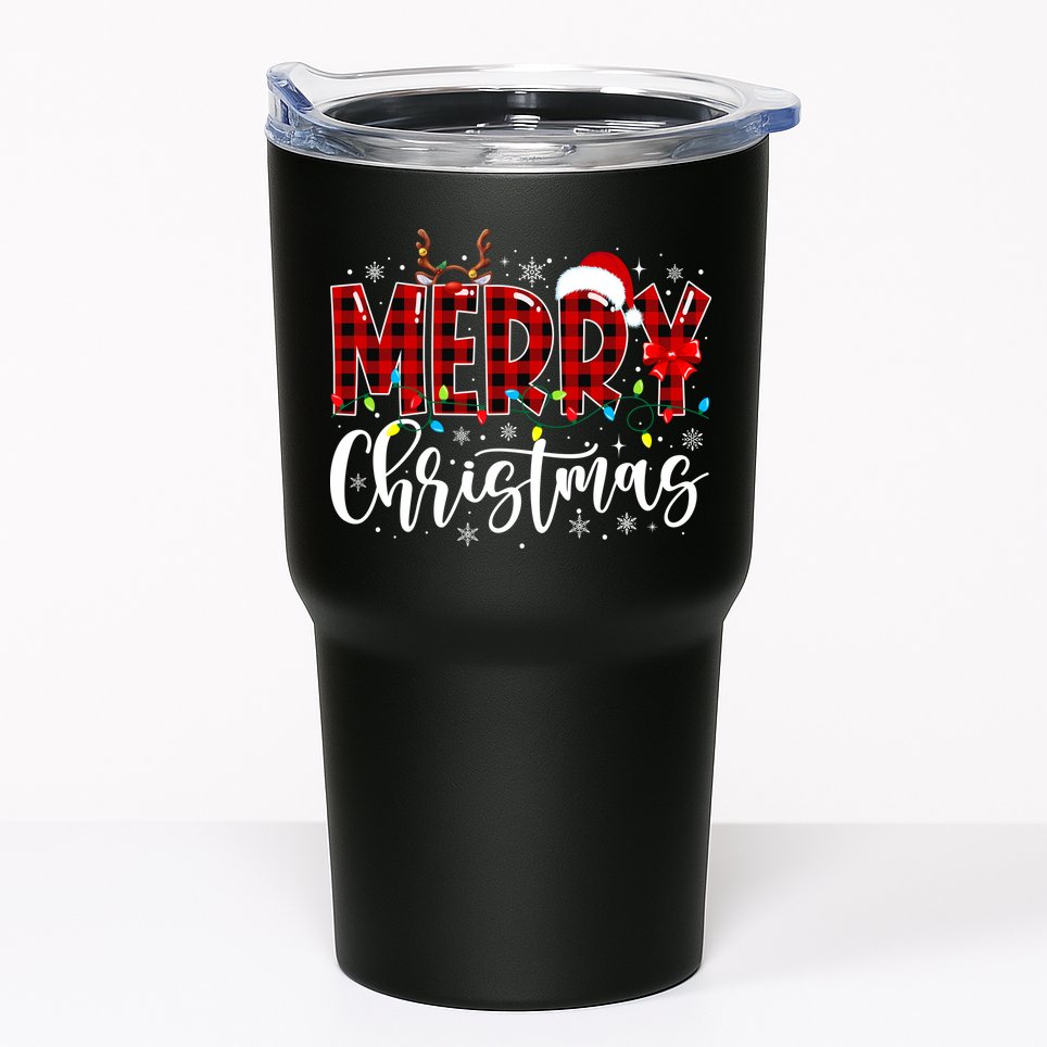 Merry Christmas Buffalo Plaid Red Santa Family Matching Xmas Tumbler