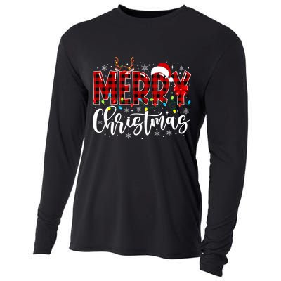 Merry Christmas Buffalo Plaid Red Santa Family Matching Xmas Cooling Performance Long Sleeve Crew