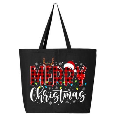 Merry Christmas Buffalo Plaid Red Santa Family Matching Xmas 25L Jumbo Tote