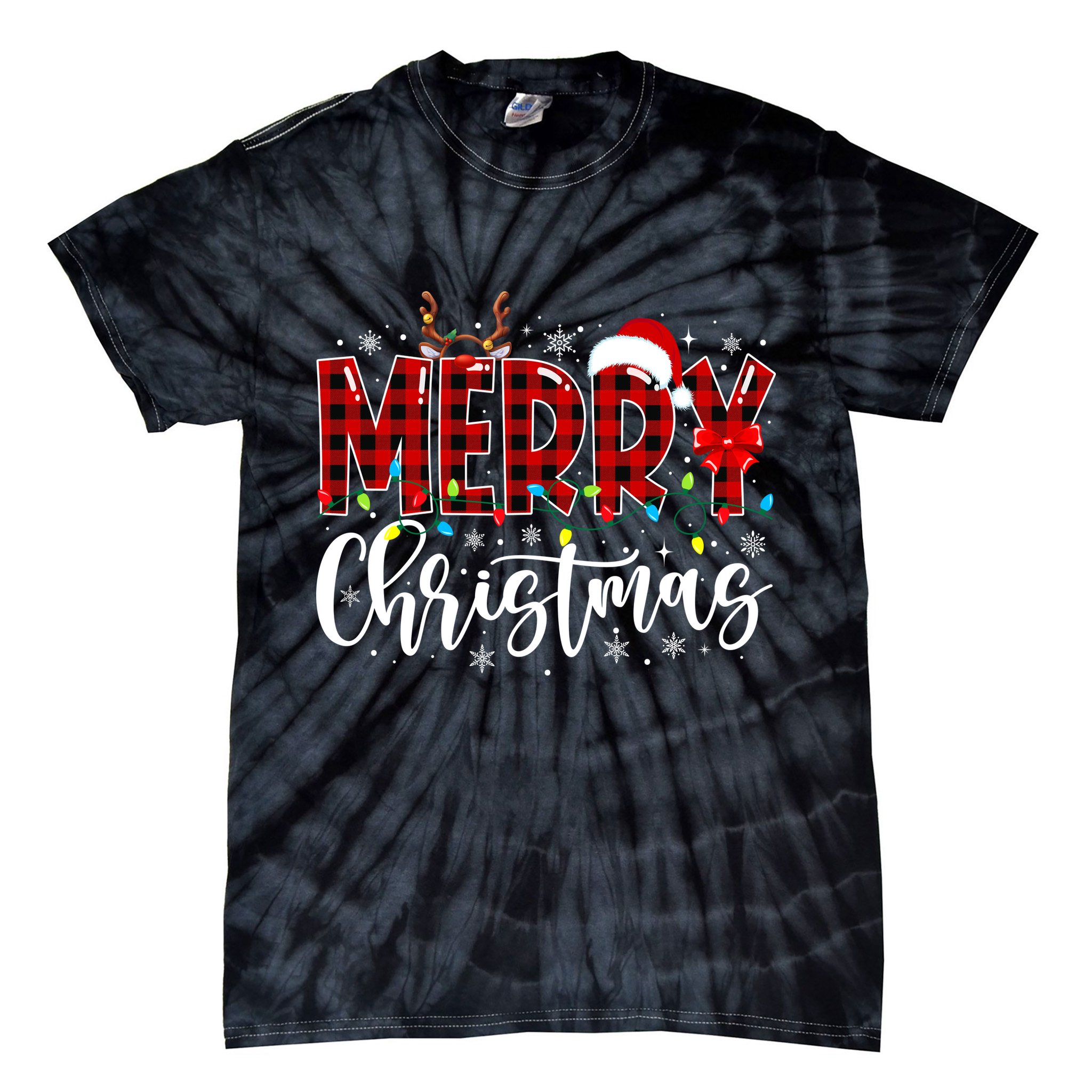 Merry Christmas Buffalo Plaid Red Santa Family Matching Xmas Tie-Dye T-Shirt