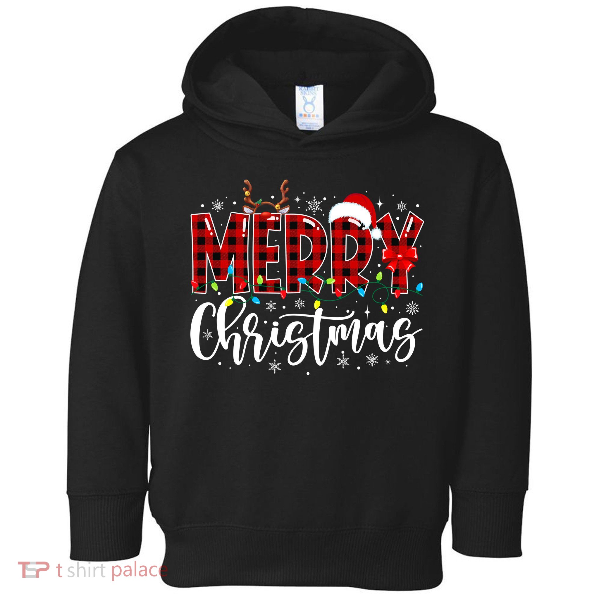 Merry Christmas Buffalo Plaid Red Santa Family Matching Xmas Toddler Hoodie