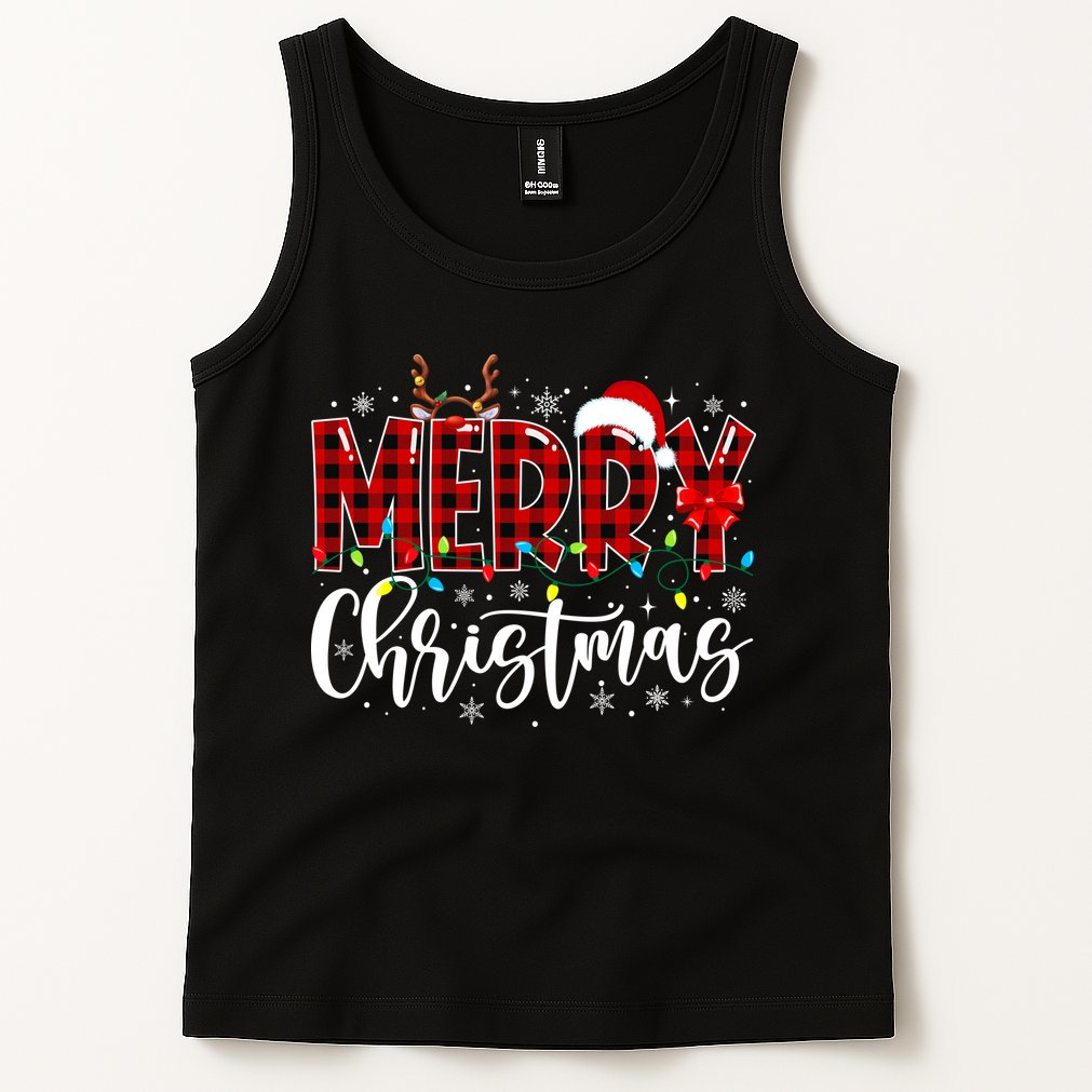 Merry Christmas Buffalo Plaid Red Santa Family Matching Xmas Tank Top
