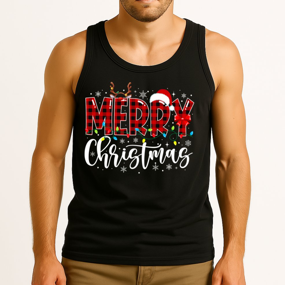 Merry Christmas Buffalo Plaid Red Santa Family Matching Xmas Tank Top