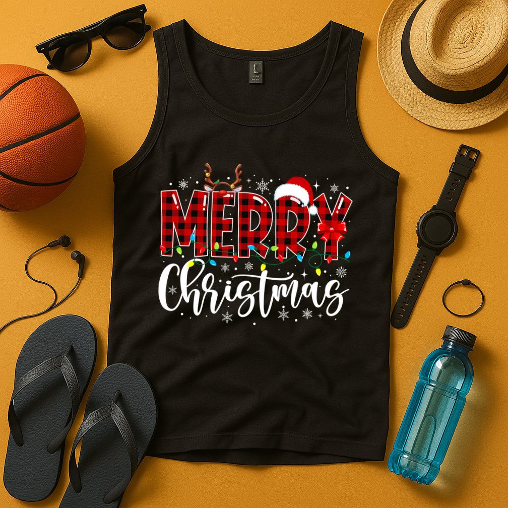 Merry Christmas Buffalo Plaid Red Santa Family Matching Xmas Tank Top