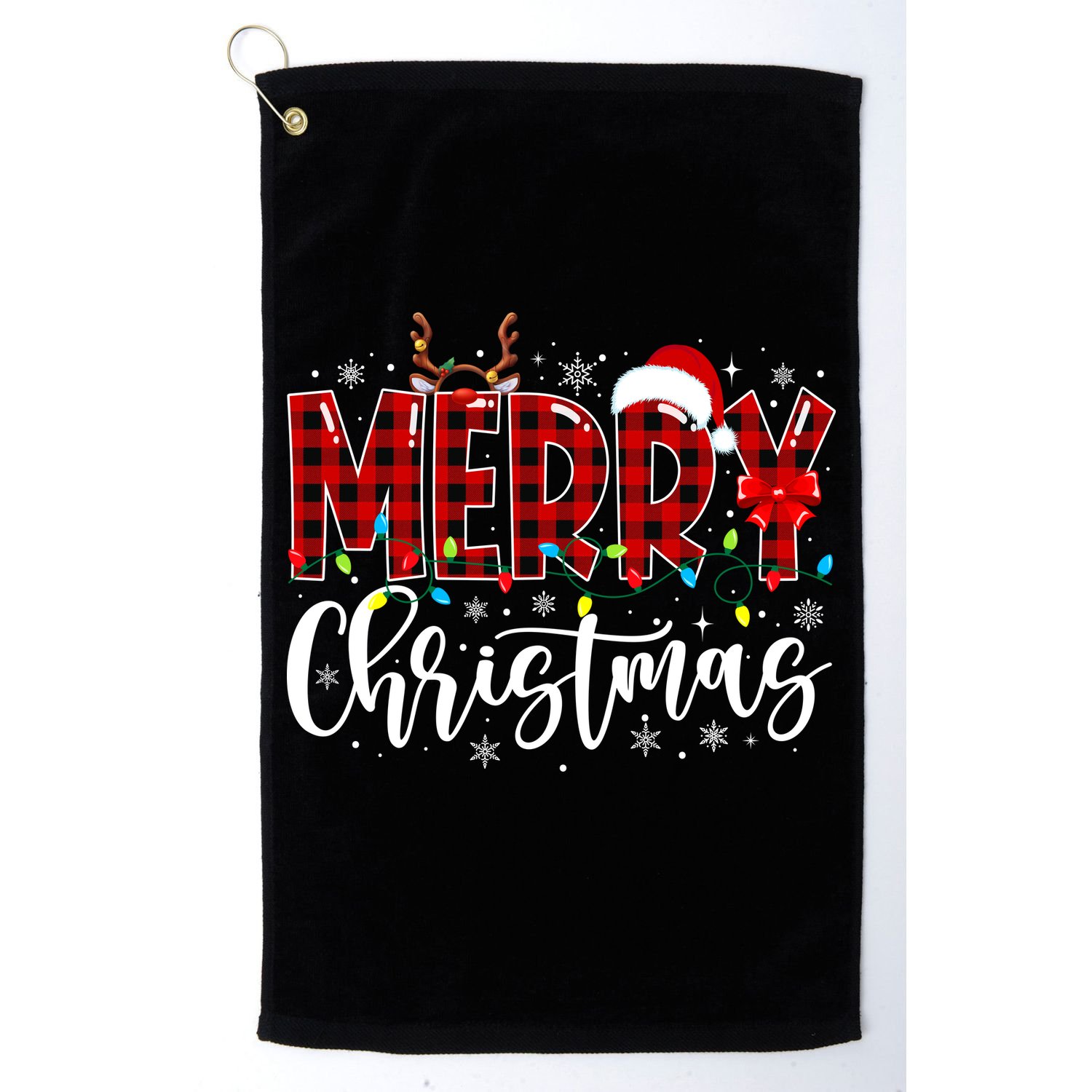 Merry Christmas Buffalo Plaid Red Santa Family Matching Xmas Golf Towel