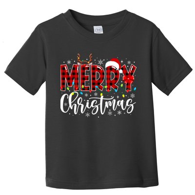 Merry Christmas Buffalo Plaid Red Santa Family Matching Xmas Toddler T-Shirt