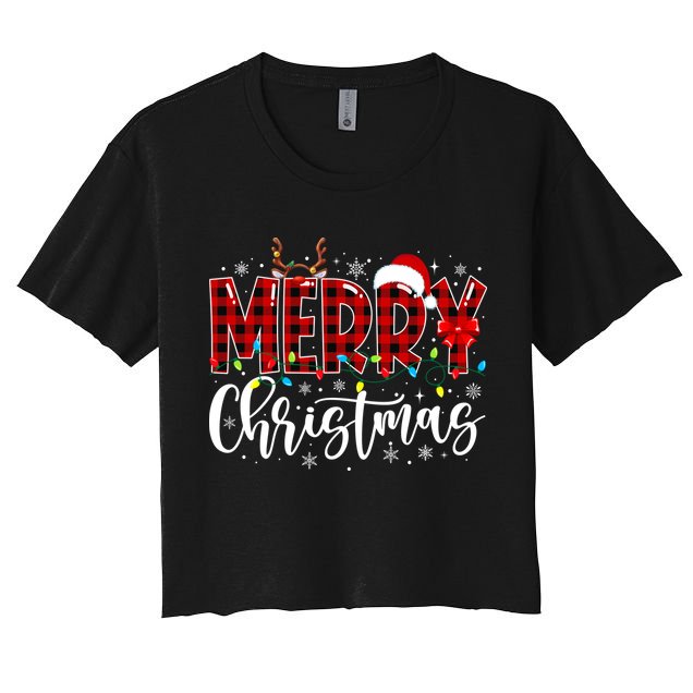 Merry Christmas Buffalo Plaid Red Santa Family Matching Xmas Women's Crop Top Tee