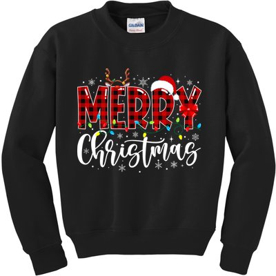 Merry Christmas Buffalo Plaid Red Santa Family Matching Xmas Kids Sweatshirt