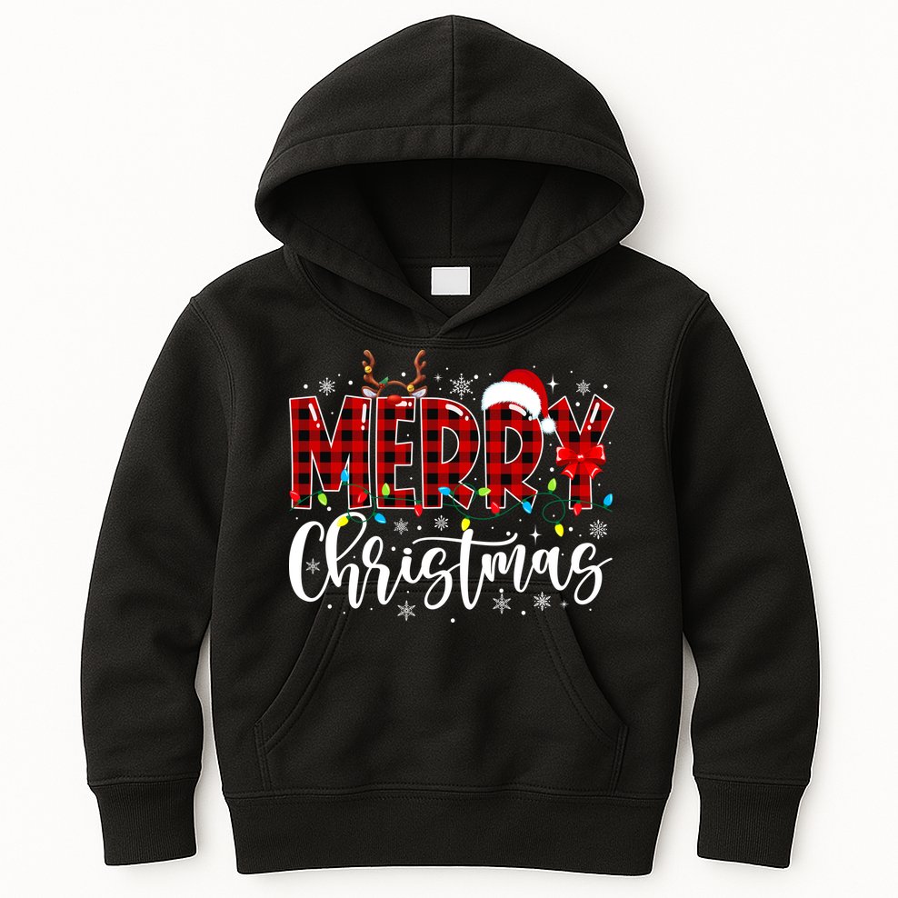 Merry Christmas Buffalo Plaid Red Santa Family Matching Xmas Kids Hoodie