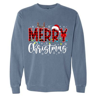 Merry Christmas Buffalo Plaid Red Santa Family Matching Xmas Garment-Dyed Sweatshirt