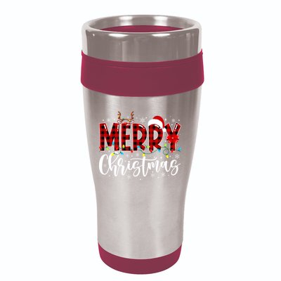 Merry Christmas Buffalo Plaid Red Santa Family Matching Xmas 16oz Travel Tumbler