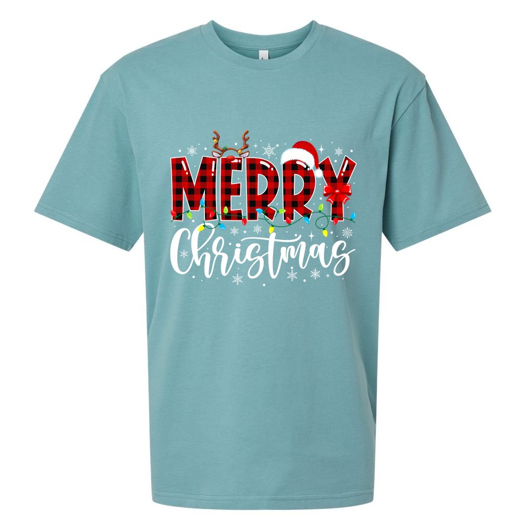 Merry Christmas Buffalo Plaid Red Santa Family Matching Xmas Sueded Cloud Jersey T-Shirt
