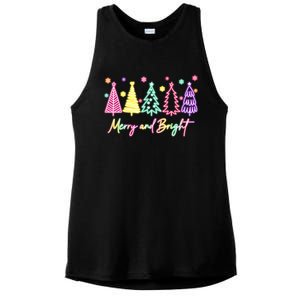 Merry Christmas Bright Christmas Tree Light Colorful Glowing Ladies PosiCharge Tri-Blend Wicking Tank