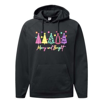 Merry Christmas Bright Christmas Tree Light Colorful Glowing Performance Fleece Hoodie