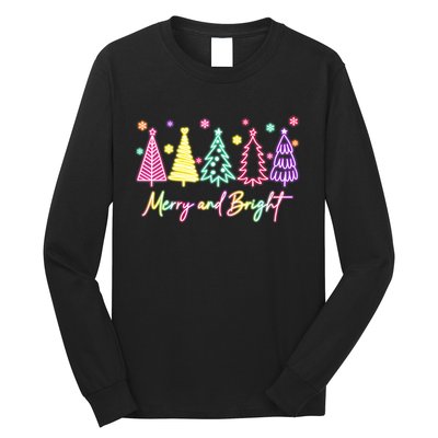 Merry Christmas Bright Christmas Tree Light Colorful Glowing Long Sleeve Shirt