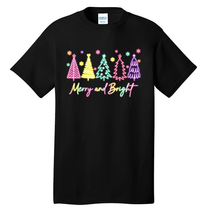 Merry Christmas Bright Christmas Tree Light Colorful Glowing Tall T-Shirt