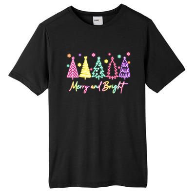 Merry Christmas Bright Christmas Tree Light Colorful Glowing Tall Fusion ChromaSoft Performance T-Shirt