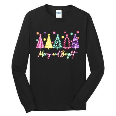 Merry Christmas Bright Christmas Tree Light Colorful Glowing Tall Long Sleeve T-Shirt