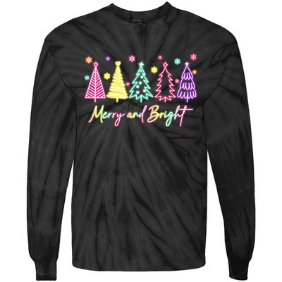 Merry Christmas Bright Christmas Tree Light Colorful Glowing Tie-Dye Long Sleeve Shirt