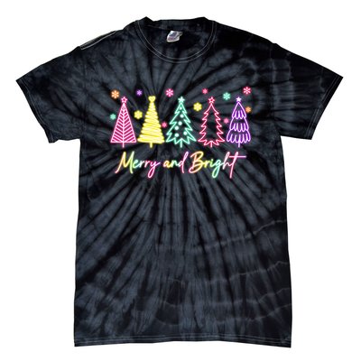 Merry Christmas Bright Christmas Tree Light Colorful Glowing Tie-Dye T-Shirt