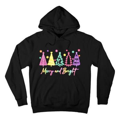 Merry Christmas Bright Christmas Tree Light Colorful Glowing Tall Hoodie