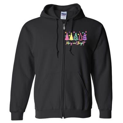 Merry Christmas Bright Christmas Tree Light Colorful Glowing Full Zip Hoodie