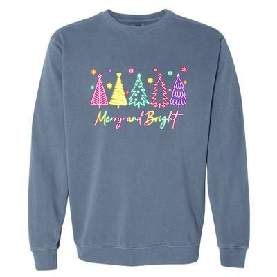 Merry Christmas Bright Christmas Tree Light Colorful Glowing Garment-Dyed Sweatshirt