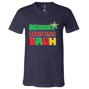 Merry Christmas Bruh Meme Funny Greeting V-Neck T-Shirt