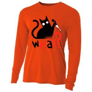 Murder Cat Bloody Knife What? Funny Humor Cats Cooling Performance Long Sleeve Crew