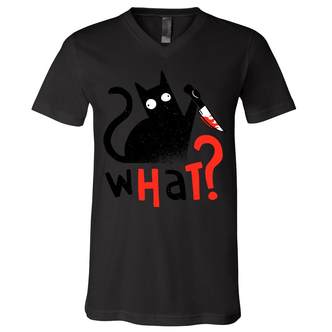 Murder Cat Bloody Knife What? Funny Humor Cats V-Neck T-Shirt