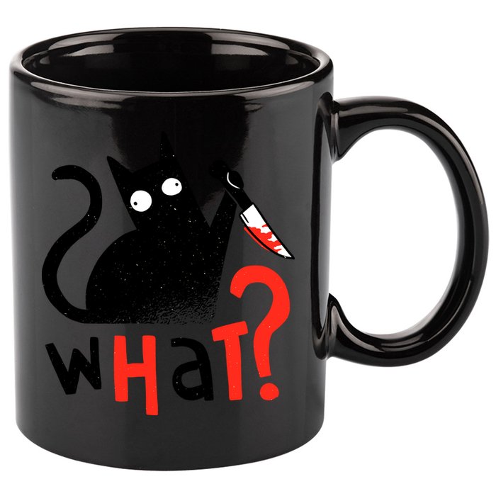 Murder Cat Bloody Knife What? Funny Humor Cats 11oz C Handle Ceramic Mug