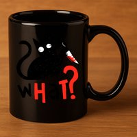 Murder Cat Bloody Knife What? Funny Humor Cats 11oz C Handle Ceramic Mug