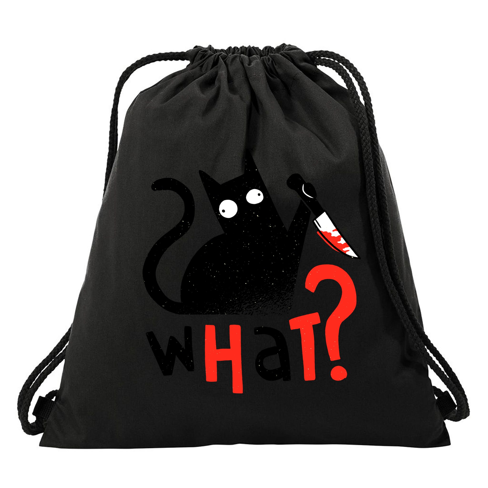 Murder Cat Bloody Knife What? Funny Humor Cats Drawstring Bag