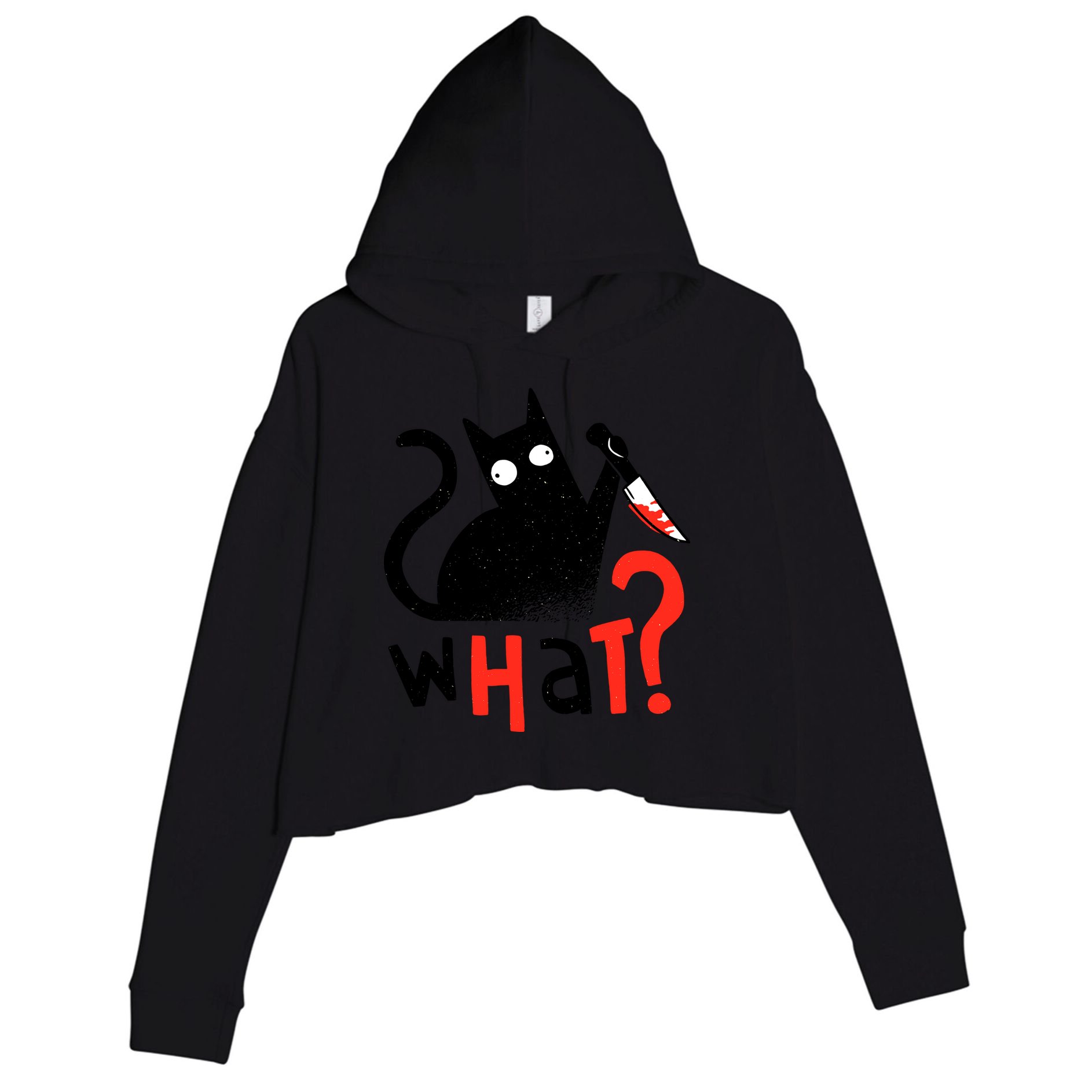 Murder Cat Bloody Knife What? Funny Humor Cats Crop Fleece Hoodie